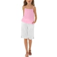thumbnail image 1 of EnJoCho Teen Girls 2 Piece Cotton Linen Outfit Summer Casual Trendy Sets Sleeveless Cam𝗂 Tank Tops Loose Wide Leg Flowy Palazz𝗈 Shorts Girls Shirt And Shorts Set, 1 of 4