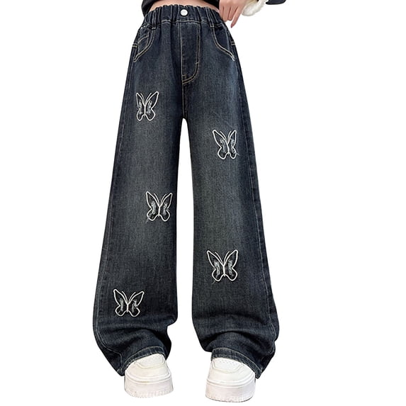 EnJoCho Teen Girls Cargo Jeans Wide Leg Ripped Baggy Elastic High Waist Vintage Denim Pants Multi Pocket Bottoms Hi𝗉 Hop Style For Kids Holiday Streetwear Fashion Outfit
