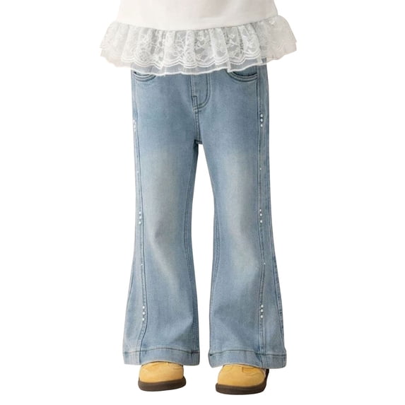 EnJoCho Teen Girls Cargo Jeans Wide Leg Washed Distressed Baggy Elastic Waist Vintage Denim Trousers Trendy Bottoms For Kids Back-to-School Casual Streetwear Wear