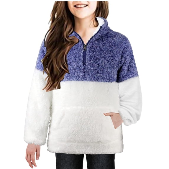 EnJoCho Teen Girls Half Zip Sweatshirt - Striped Fleece Long Sleeve Pullover Top for Fall Winter Back-to-School Casual Everyday Lounge Wear