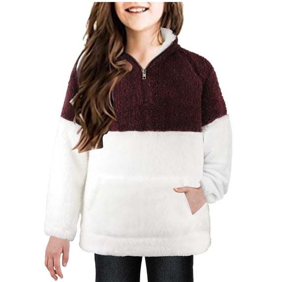 EnJoCho Teen Girls Half Zip Sweatshirt - Striped Fleece Long Sleeve Pullover Top for Fall Winter Back-to-School Casual Everyday Lounge Wear