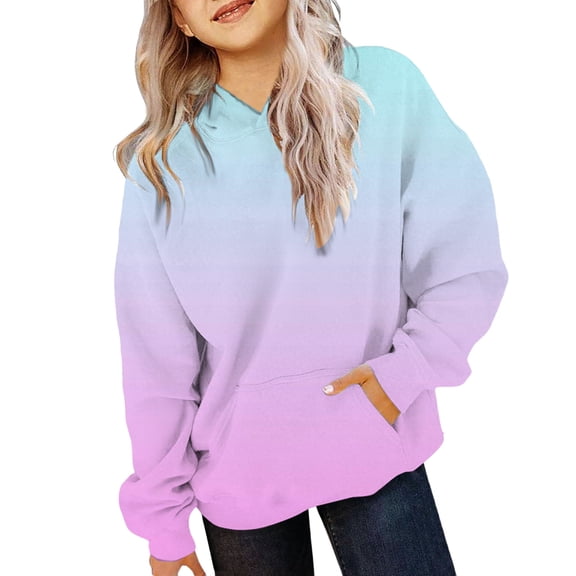 EnJoCho Teen Girls Hoodie Oversized Long Sleeve Gradient Pullover Cute Streetwear Y2K Hooded Sweatshirt Top Clothes