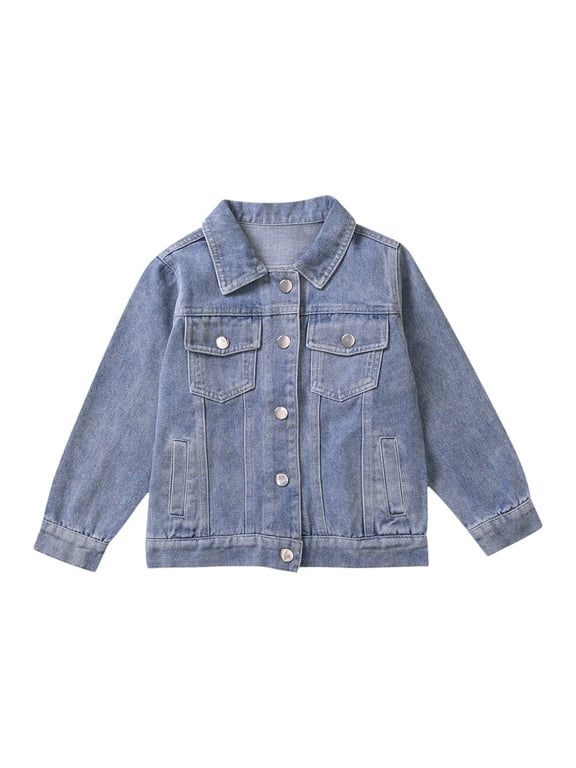 Teen Girls Jeans Jackets Buttons Front Pockets Long Sleeve Denim Coats Kids Trendy Collar Retro Jeans Coats Clothes Girls Motorcycle Denim Jacket Back-To-School