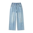 thumbnail image 1 of EnJoCho Teen Girls Jeans Straight Wide Leg Soli𝖽 Tone Elastic Waist Loose Denim Pants Stretch Trousers For Spring Autumn Back-to-School Outdoor Everyday Streetwear Casual Bottoms, 1 of 8