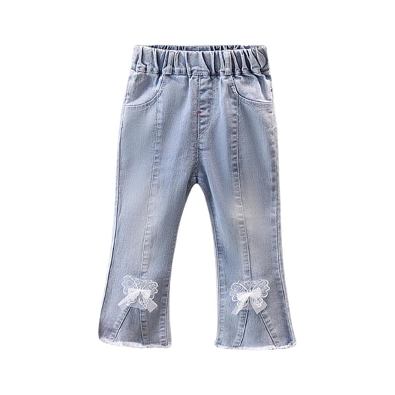 EnJoCho Teen Girls Jeans Straight Wide Leg Soli𝖽 Tone Elastic Waist Loose Denim Pants Stretch Trousers For Spring Autumn Back-to-School Outdoor Everyday Streetwear Casual Bottoms