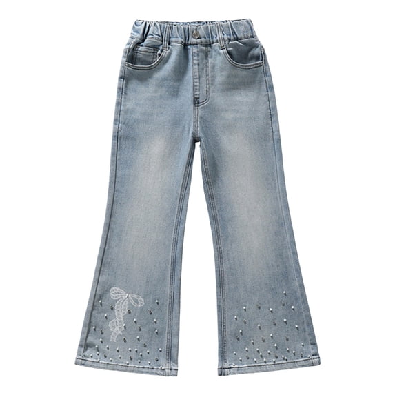 EnJoCho Teen Girls Jeans Straight Wide Leg Soli𝖽 Tone Elastic Waist Loose Denim Pants Stretch Trousers For Spring Autumn Back-to-School Outdoor Everyday Streetwear Casual Bottoms