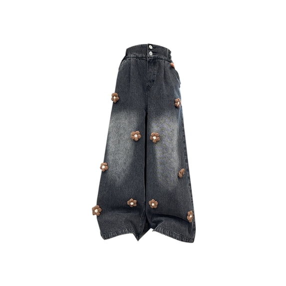 EnJoCho Teen Girls Jeans Wide Leg Candy Tone Washed Baggy Denim Pants High Rise Elastic Waist Pocket Trousers Sizes 5-16Y Spring Fall Streetwear Loose Casual Bottoms