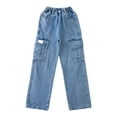 thumbnail image 1 of EnJoCho Teen Girls Jeans Wide Leg Candy Tone Washed Baggy Denim Pants High Rise Elastic Waist Pocket Trousers Sizes 5-16Y Spring Fall Streetwear Loose Casual Bottoms, 1 of 9