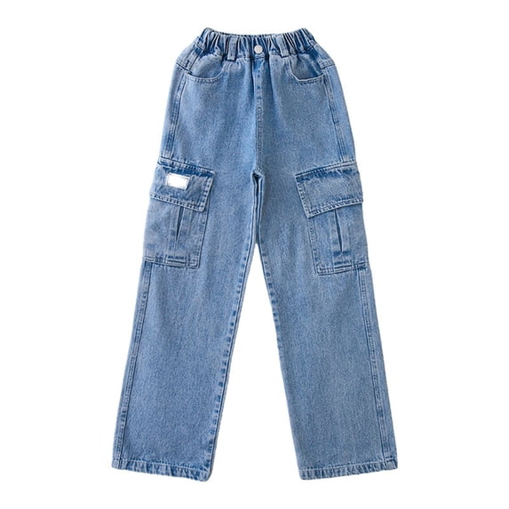 EnJoCho Teen Girls Jeans Wide Leg Candy Tone Washed Baggy Denim Pants High Rise Elastic Waist Pocket Trousers Sizes 5-16Y Spring Fall Streetwear Loose Casual Bottoms