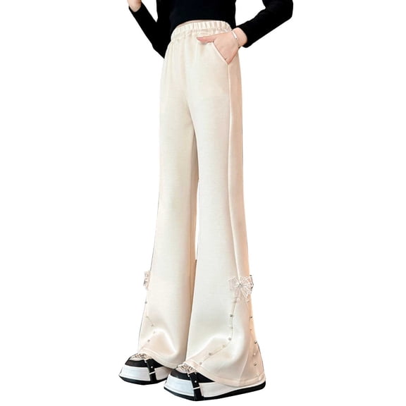 EnJoCho Teen Girls Kids Tween Cute Flare Leggings Bow Wide Leg Stretchy Elastic High Waisted Yoga Dance Pants 𝖸2k Trendy Botcut Bottoms Athletic Casual Streetwear Fashion