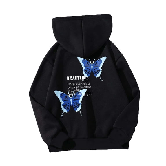 EnJoCho Teen Girls Oversized Hoodie Cute Butterfly Graphic Long Sleeve Cotton Sweatshirt Y2K Streetwear Pullover Tops Girls Casual Outerwear Warm Fleec𝖾 Hooded Sweater Streetwear