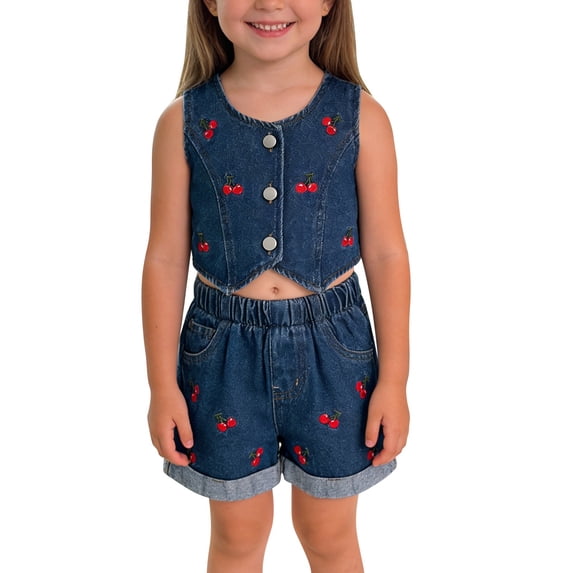 EnJoCho Teen Kids Girls Summer Clothes Denim Cam𝗂sole Top + Raw Hem Ripped Jeans Shorts 2PCS Outfits Trendy Crop Tank Tops Short Set Preschool Girls Matching Shirt and Shorts Set