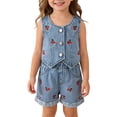 thumbnail image 1 of EnJoCho Teen Kids Girls Summer Clothes Denim Cam𝗂sole Top + Raw Hem Ripped Jeans Shorts 2PCS Outfits Trendy Crop Tank Tops Short Set Preschool Girls Matching Shirt and Shorts Set, 1 of 5