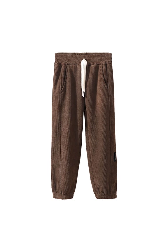 Thermal-Insulated Track Pants for Pre-Teens, Heavyweight Fleece Joggers with Reinforced Knees & Zippered Pockets (14-15 Years,Coffee)