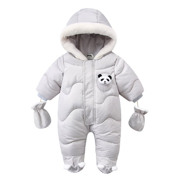EnJoCho Thick Warm Hooded Footed Coverall for Infant Boys Girls, Winter Pram Jumpsuit with Mittens and Sherpa Trim Hood for Baby Boys Girls for Baby Boys Girls