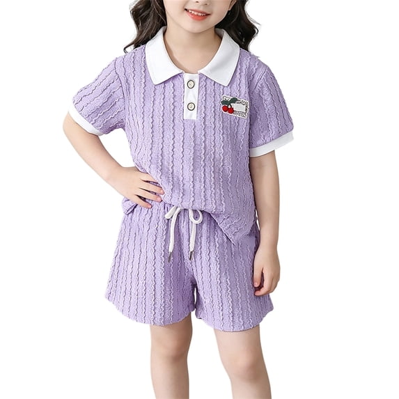 EnJoCho Toddler 2 Piece Outfits Girls Shirt and Shorts Set Kindergarten Starter Pack Flower Short Sleeve Shirt Elastic Plain Shorts Causal Athletic Sweatsuits