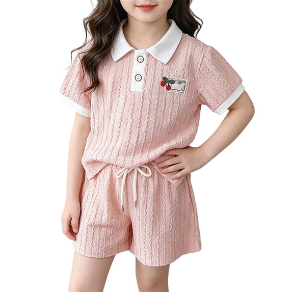 EnJoCho Toddler 2 Piece Outfits Girls Shirt and Shorts Set Kindergarten Starter Pack Flower Short Sleeve Shirt Elastic Plain Shorts Causal Athletic Sweatsuits