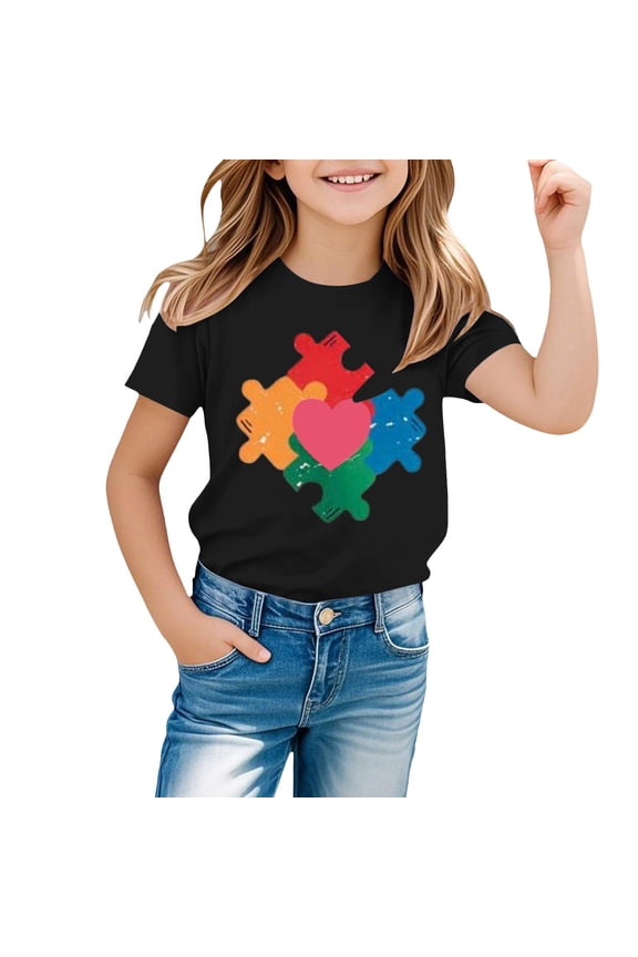 Toddler Autism Awareness Shirts for Boys Girls Funny Puzzle Piece Tshirt Kids Support Autism Tee Mental Health Tops Toddler Girl Back-to-School Cute T-Shirt