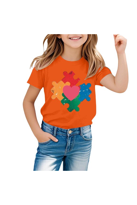 Toddler Autism Awareness Shirts for Boys Girls Funny Puzzle Piece Tshirt Kids Support Autism Tee Mental Health Tops Toddler Girl Back-to-School Cute T-Shirt