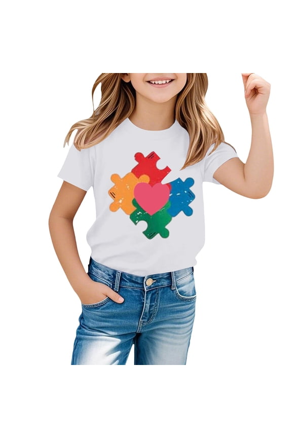 Toddler Autism Awareness Shirts for Boys Girls Funny Puzzle Piece Tshirt Kids Support Autism Tee Mental Health Tops Toddler Girl Back-to-School Cute T-Shirt