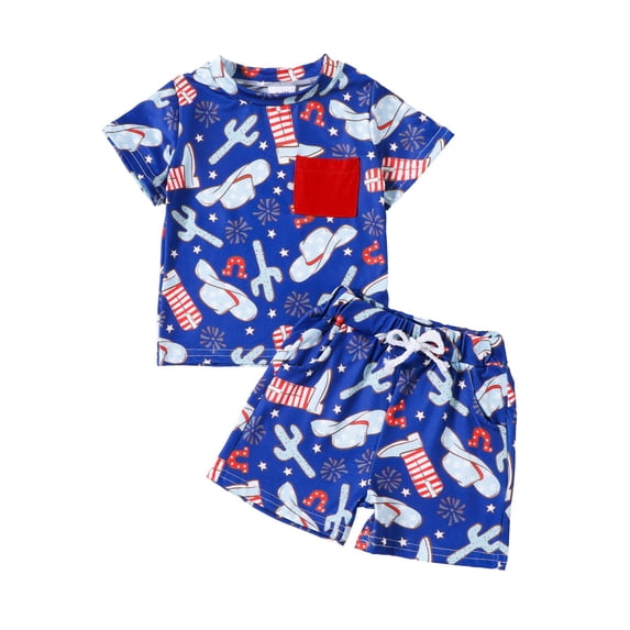 EnJoCho Toddler Baby Boy 4th Of July Outfit Star Matching USA Short Sleeve Shirt July Fourth Shorts Set Boys Summer Clothes Toddler Boy Patriotic Red White Blue Short Sets for July 4th