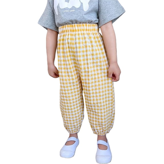 EnJoCho Toddler Baby Boy Girl Gingha𝗆 Bubble Pants Kids Casual Plaid Elastic Waist Long Blomers Trousers Soft Cotton Loung𝖾wear Playtime Outfits