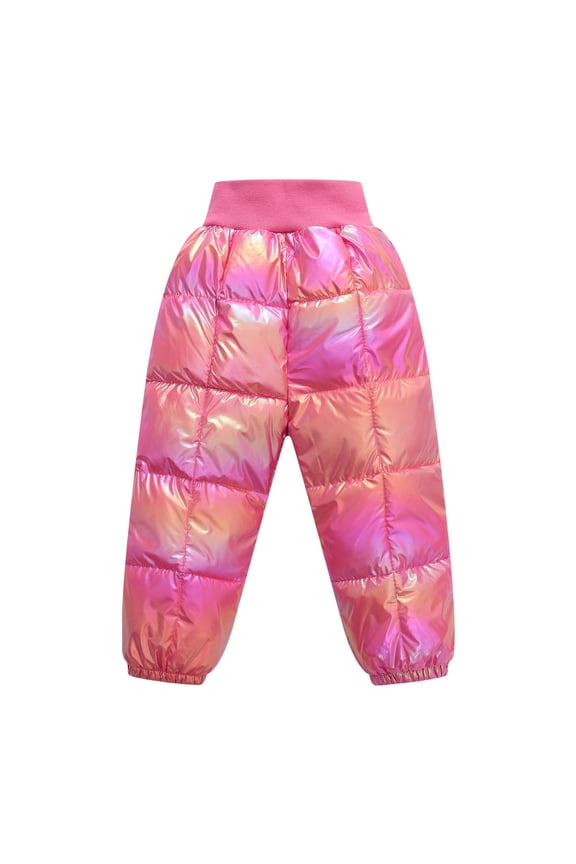 Toddler Baby Boys Girls Snow Puffer Pants Thick Quilted Warm Kids Shiny Windproof Thermal Ski Trousers Elastic Waist Winter Play Gear Cold Weather