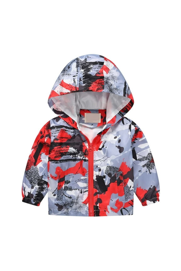 Toddler Baby Boys Girls Spring Jacket Cute Cartoon Windbreaker Coats Rain Jacket Hooded Zip Light Outerwear Trench Snowsuit Parka Vest