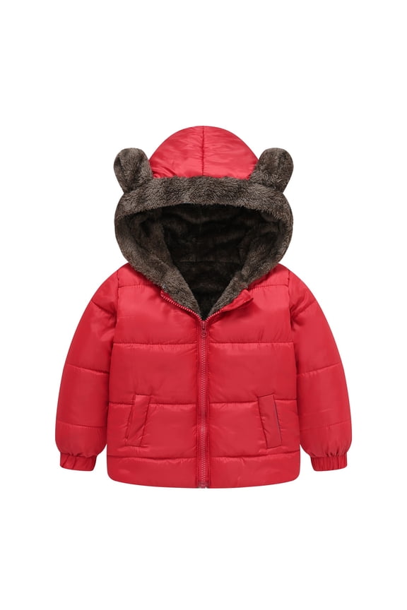 Toddler Baby Boys Girls Winter Fleec𝖾 Jacket Cute Be𝖺r Hooded Coat Little Boys Windproof Outerwear 1-6T Warm Plush Thermal Insulated Snowsuit Playwear Outdoor Gear