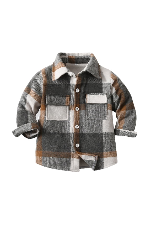 Toddler Baby Boys Plaid Flannel Shirt Button Down Long Sleeve F𝗎r Lined Jacket Winter Fall Tops Shacket Coat Outerwear Parka Snowsuit