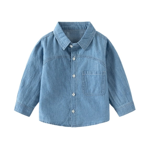 EnJoCho Toddler Baby Denim Shirt Little Kids Boys Girls Long Sleeve Button Down Pocket Cotton Jean Top Classic Spring Fall Outfit