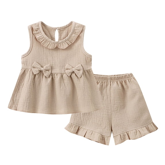 EnJoCho Toddler Baby Girl Clothes Summer Cotton Boho Outfit Bows Ruffle Tanks Shirts and Ruffled Short Sets Kids Cute Casual Outfits Girls Vacation Shirts for School Summer Camp