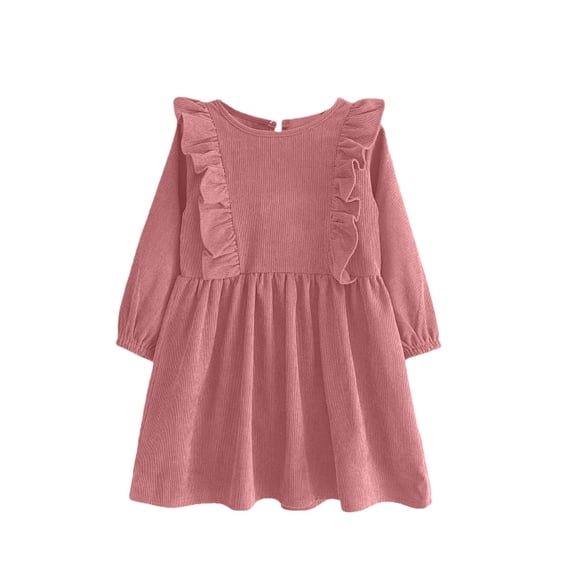 EnJoCho Toddler Baby Girl Cotton Linen Long Sleeve Dress Kids Casual A Line Solid Corduroy Swing Fall Tie Lace Dress