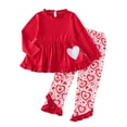 thumbnail image 1 of EnJoCho Toddler Baby Girl Valentines Outfit Set 2 Piece Heart Print Flare Sleeve Ru𝖿fle Top Leggings Pants Matching Clothes Casual Coordinates Spring Fall Playwear, 1 of 8