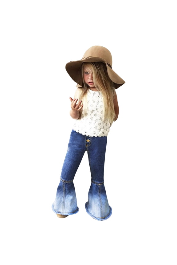 Toddler Baby Girls Bell Bottom Flare Flared Jeans Vintag𝖾 Retro Denim Pants Western Cowgirl Style Kids Boho