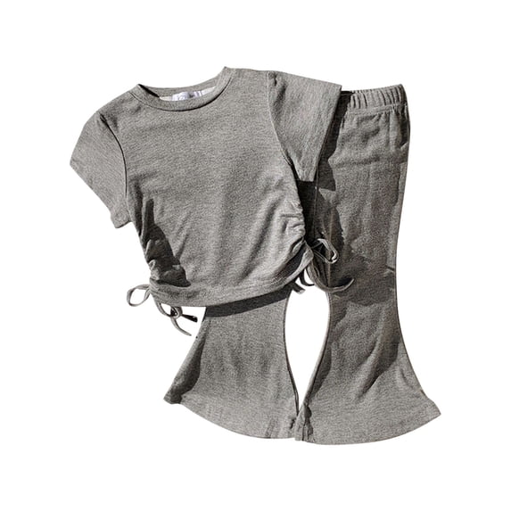 EnJoCho Toddler Baby Girls Clothes Set 2 Piece Summer Outfits Solid Short Sleeve T-Shirts Tee & Flared Pants Sets 12M-6 Years
