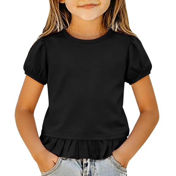 EnJoCho Toddler Baby Girls Puff Ruffle Sleeve Shirt Short Sleeved Versatile Top T Shirt Basic Plain Cotton T-Shirts Tops Tee Clothes Casual Comfortable Fashion Cute