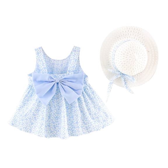 EnJoCho Toddler Baby Girls Suspenders Floral Princess Dress Hat Clothes Outfits Baby Kids Summer Casual Dresses Cute Girl Party Wear Clothes