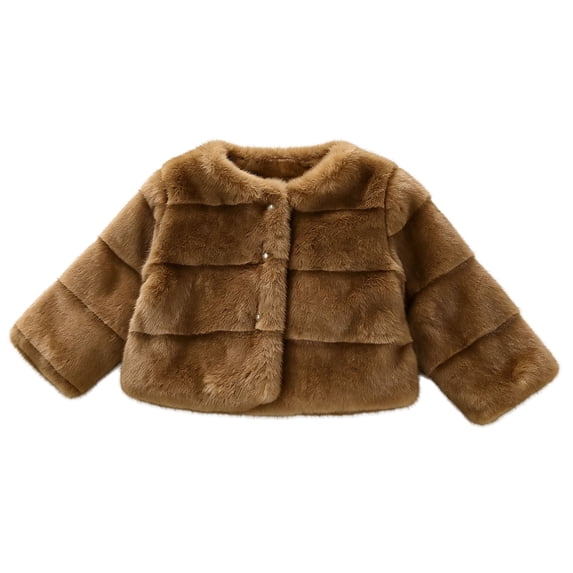 EnJoCho Toddler Baby Girls Winter Fau𝗑 Fur Jacket Coat Cute Button Up Ruffle Jacket with Flower Thick Warm Fuzzy Outwear