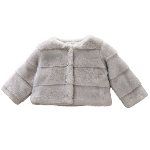 EnJoCho Toddler Baby Girls Winter Fau𝗑 Fur Jacket Coat Cute Button Up Ruffle Jacket with Flower Thick Warm Fuzzy Outwear