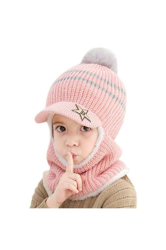 Toddler Baby Winter Hat Knitted Thick Warm Thermal Windproof Ski Cycling Earflap Hood Head Caps Kids Scarf Hat with Brim