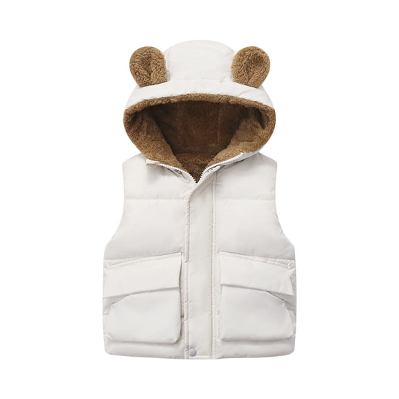EnJoCho Toddler Bear Ear Hooded Puffer Vest, Zip Up Sleeveless Padded Outerwear with Pockets, Warm Winter Bodywarmer, Boys Girls Lightweight Layering Jacket for outdoor daily wear