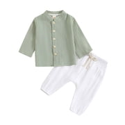 EnJoCho Toddler Boy Linen Outfit Baby Boy Fall Spring Clothes Set Button-Down Shirt Tops Cotton Linen Pants