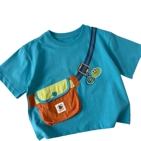 EnJoCho Toddler Boy Tshirt with Pocket, Boys Summer Plain Clothes for Hiking, Short Sleeve Shirt with Cute Patterns Boys Back-to-School T-Shirt Toddler Boy Short Sleeve Tee