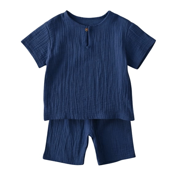 EnJoCho Toddler Boys Girls Cotton Linen 2 Pieces Outfits Summer Short Sleeve Button Down Shorts Set Kids Plain Soft Clothes Toddler Boy Summer Outfits