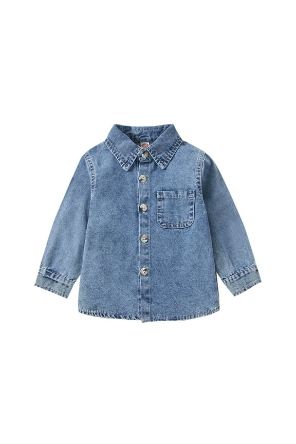 Toddler Boys Girls Denim Shirt Coat Jacket Long Sleeve Turn Down Collar Button Tops Outwear Shacket Casual Wear Layered Look Outer Garment