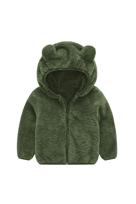 Toddler Boys Girls Hooded Fleec𝖾 Jacket Bear Coat Sher𝗉a Zip Up Winter Warm Outwear Pocket 1-6Y Thermal Lined Cardigan Outerwear Hoodie