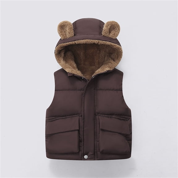 EnJoCho Toddler Boys Girls Hooded Puffer Vest Padded Warm Winter Jacket Sleeveless Bear Ears Zipper Pocket Outerwear Clothing Apparel Vest Top Body Warmer Kids Children