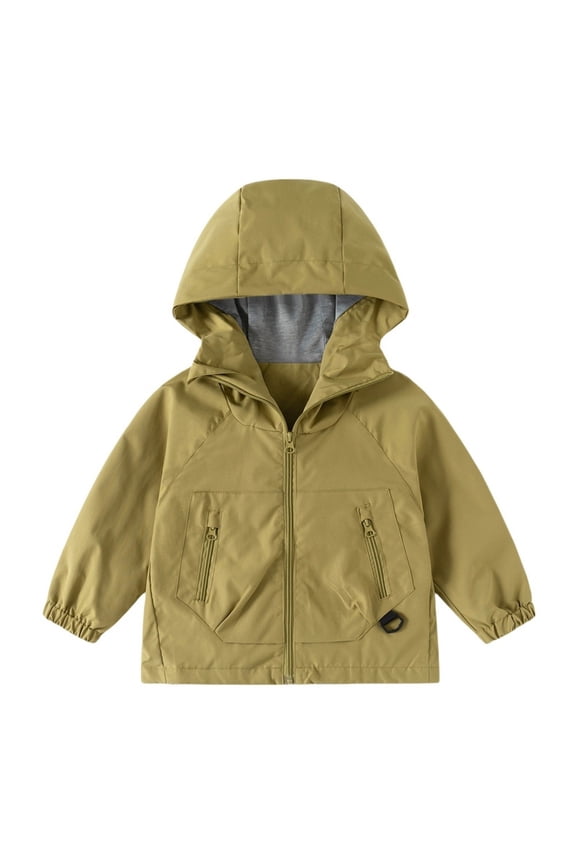 Toddler Boys Girls Windbreaker Jacket, Hooded Solid Rain Jacket Kids Warm Fleec𝖾 Lining Zip Up Outerwear Dust Coat Ponchos Trench Coat Raincoat