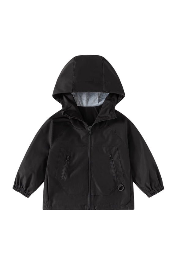 Toddler Boys Girls Windbreaker Jacket, Hooded Solid Rain Jacket Kids Warm Fleec𝖾 Lining Zip Up Outerwear Dust Coat Ponchos Trench Coat Raincoat